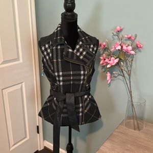 Cabi Plaid Vest With Faux Leather Detail